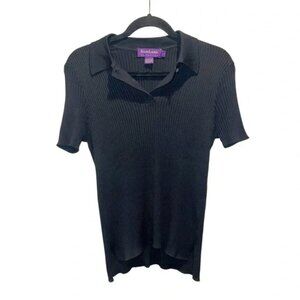 Ralph Lauren Purple Label Black Ribbed Knit Top